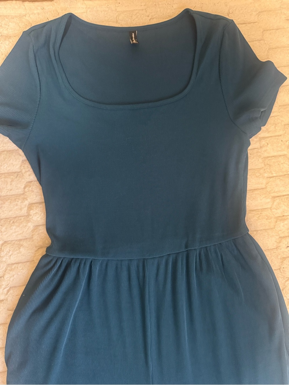 PrettyGarden Teal Ribbed Wide Leg Jumpsuit Women’s Large Short Sleeve - Picture 4 of 6